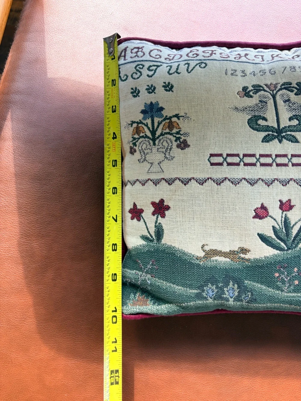Vintage‎ Alphabet Sampler Tapestry Pillow Woven Rabbit Cottagecore Throw Accent
